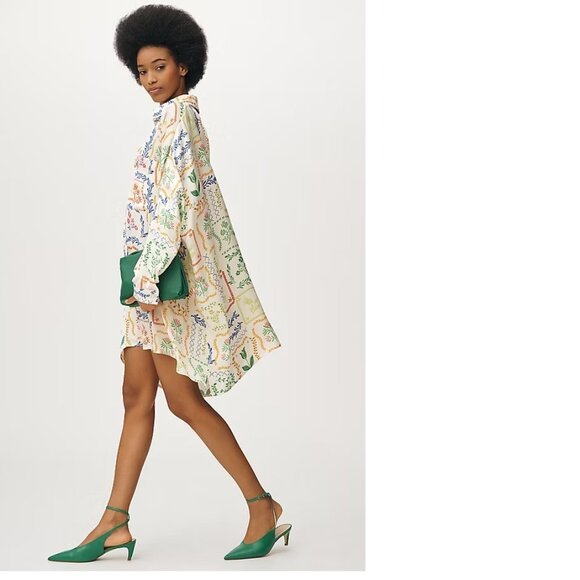 Anthropologie Corey Lynn Calter Long-Sleeve Printed Mini Shirt Dress 1X NEW NW - Picture 2 of 10